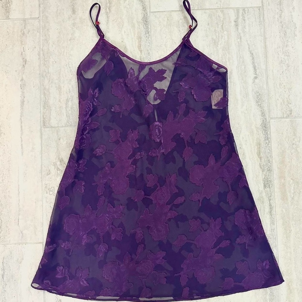 Y2K Fairy Purple floral mesh slip dress with adjustable straps